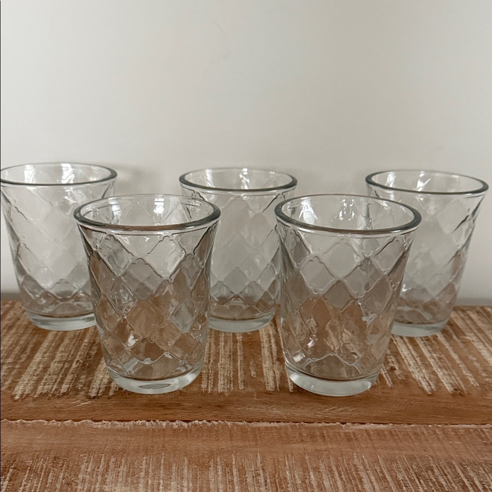 Set of 5 Crisa Textured Diamond Patttern Drinking Glasses Vintage Excellent